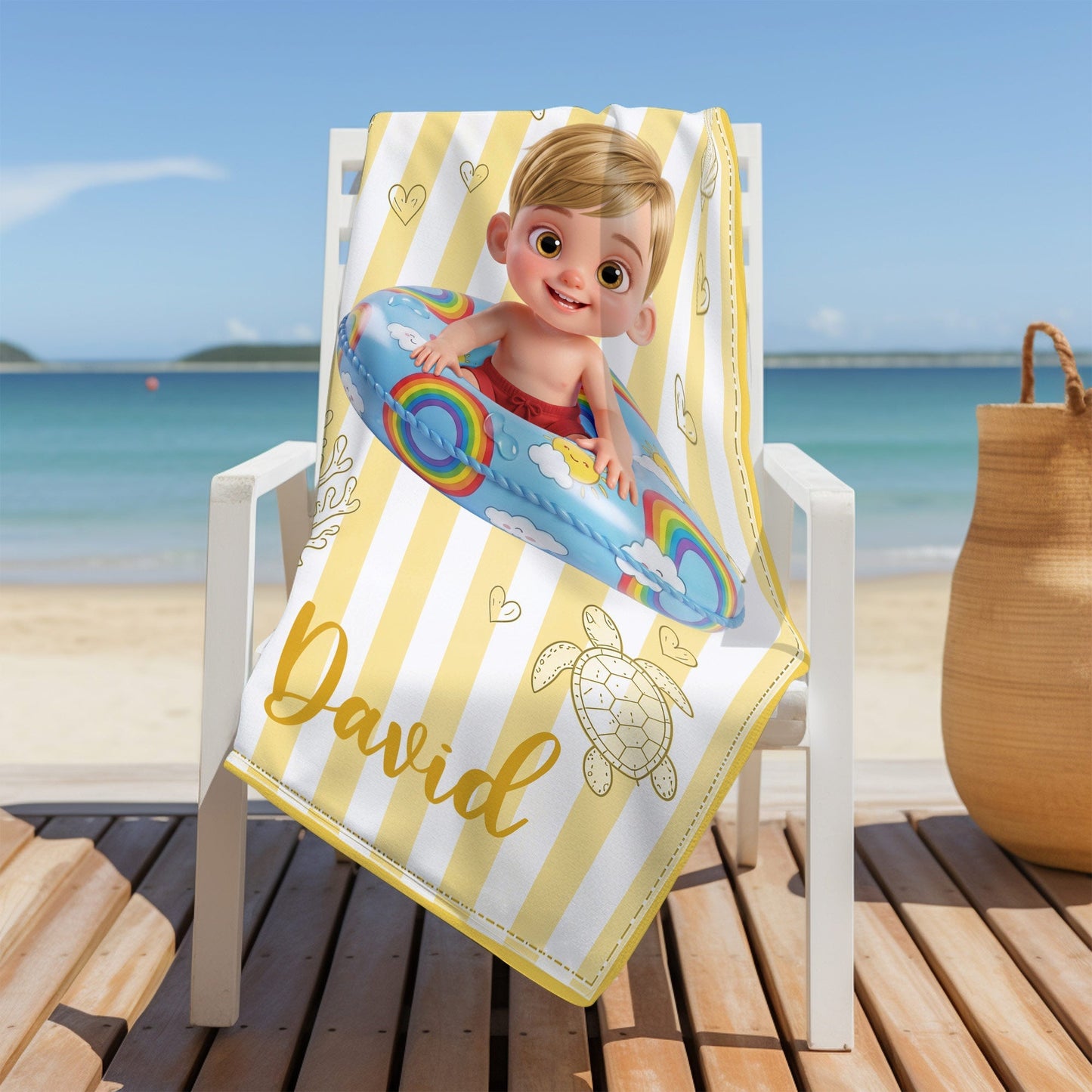 Personalized Beach Towel for Kids Custom Name Colorful Sea Animals Beach Towels GradoCreations
