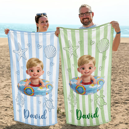 Personalized Beach Towel for Kids Custom Name Colorful Sea Animals Beach Towels GradoCreations