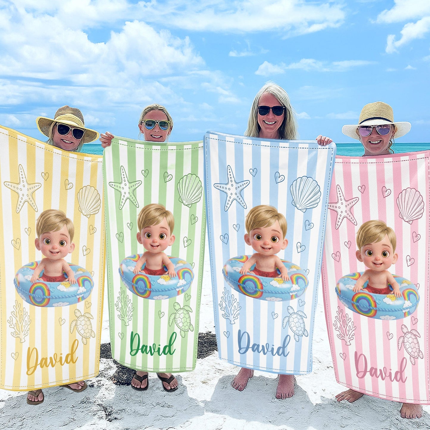 Personalized Beach Towel for Kids Custom Name Colorful Sea Animals Beach Towels GradoCreations