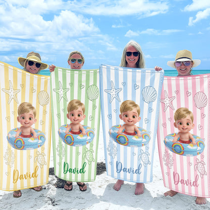 Personalized Beach Towel for Kids Custom Name Colorful Sea Animals Beach Towels GradoCreations