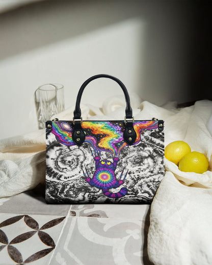 SCRATCHING CAT GALAXY LEATHER HANDBAG- KMTM1104261