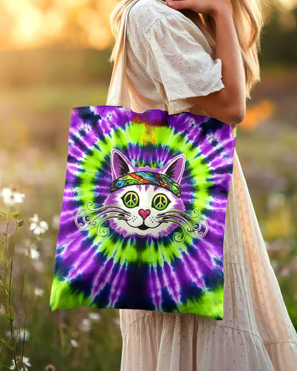 PURPLE GREEN SWIRL CAT TOTE BAG - YHHG2101264