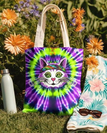 PURPLE GREEN SWIRL CAT TOTE BAG - YHHG2101264