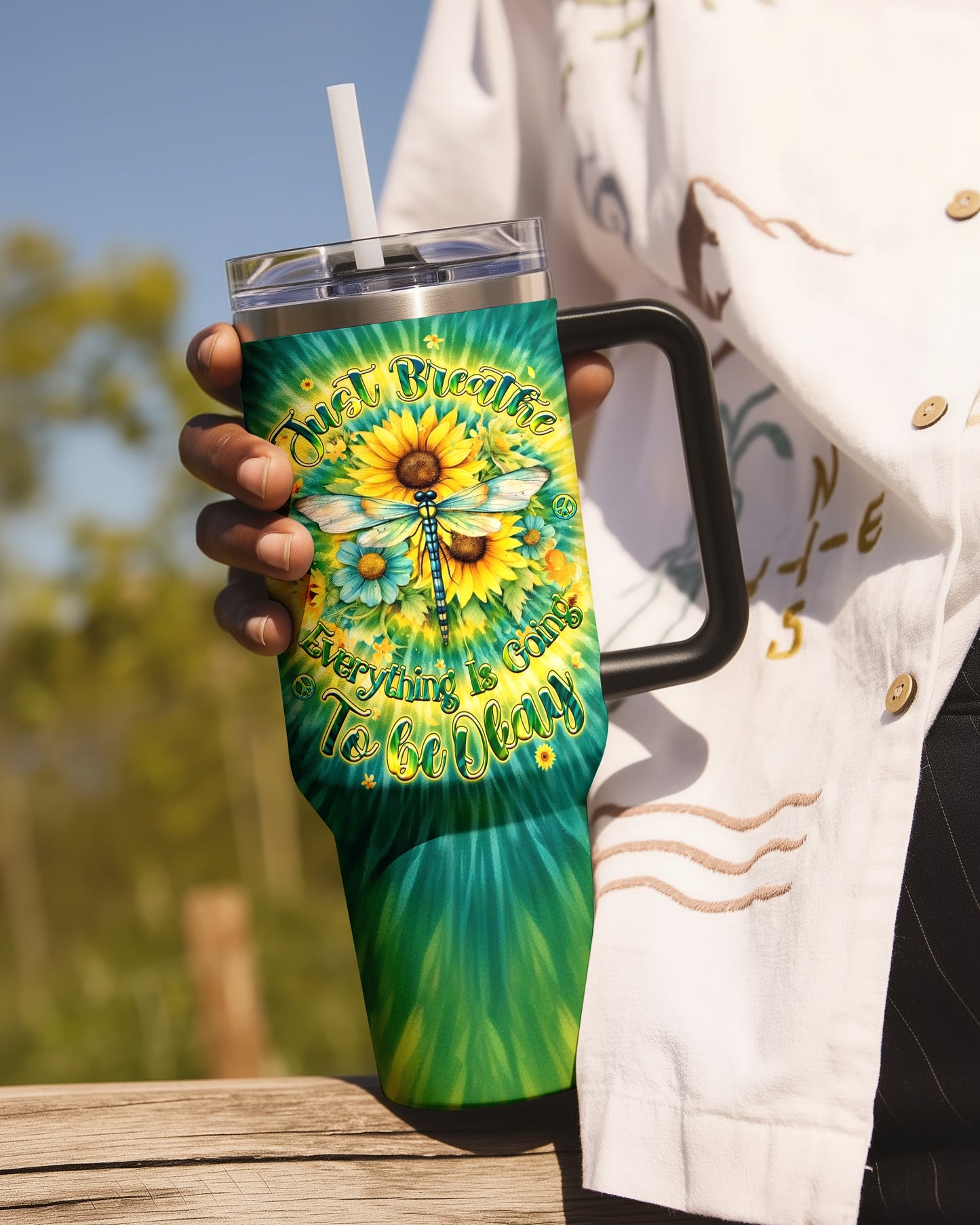 JUST BREATHE DRAGONFLY FLORAL SWIRL TUMBLER - TLHG1304262